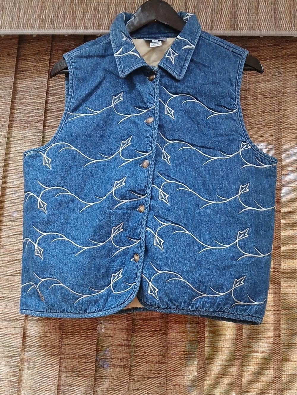 Vintage 90s Stonebridge Embroidered Denim Vest Womens Large